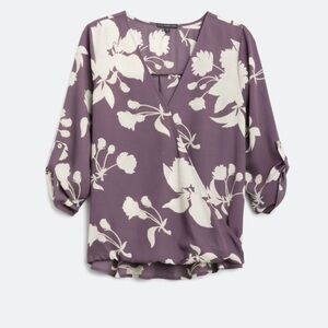 West Kei Purple Blouse with Cuffed Sleeves and Graphic Design